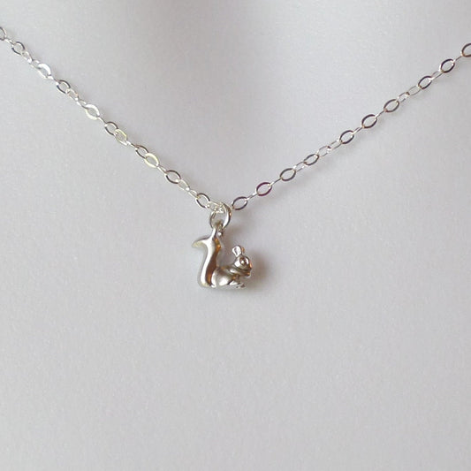 Silver Squirrel Necklace - Super Tiny Silver Squirrel Necklace, Sterling Silver Necklace, grey, white, silver, Christmas Gift