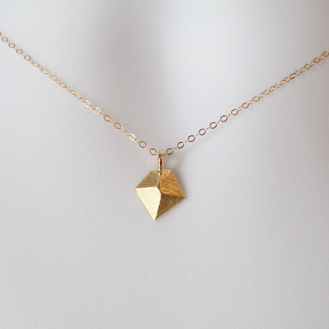 Gold Diamond Necklace - Tiny Gold Diamond Shaped Charm Necklace, Gold Filled Necklace, bridesmaid gifts, gold, yellow, Christmas Gift