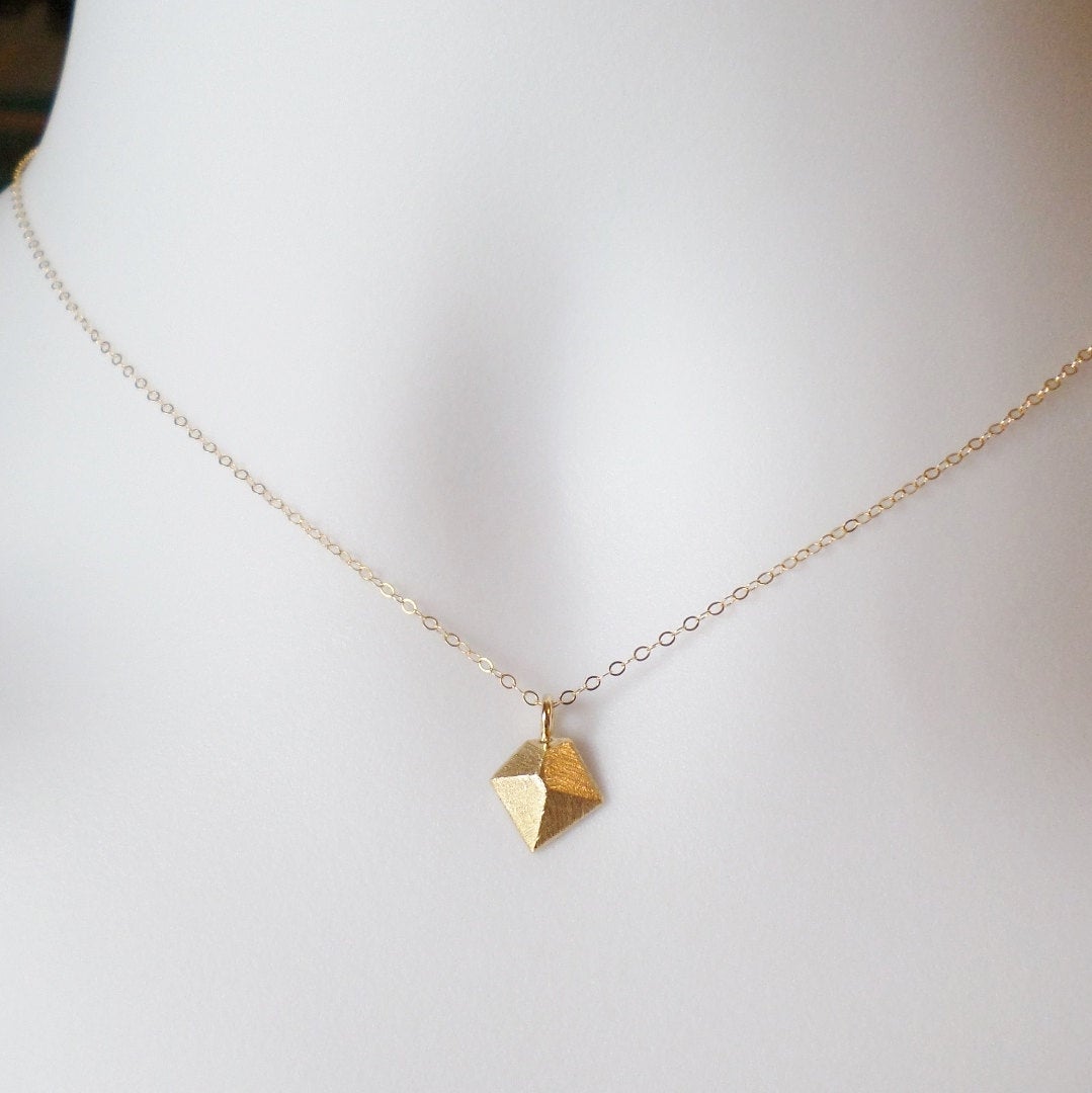 Gold Diamond Necklace - Tiny Gold Diamond Shaped Charm Necklace, Gold Filled Necklace, bridesmaid gifts, gold, yellow, Christmas Gift