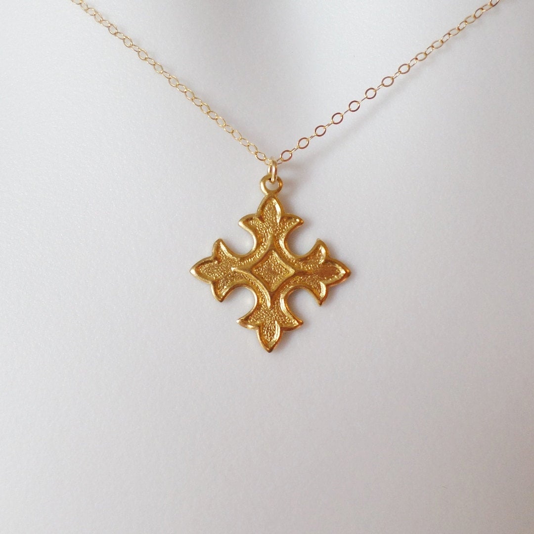 Gold Cross Necklace - Celtic Style Cross Necklace, Gold Filled Necklace, bridesmaid gifts, gold, yellow, Wedding, Mothers Day, Bridal