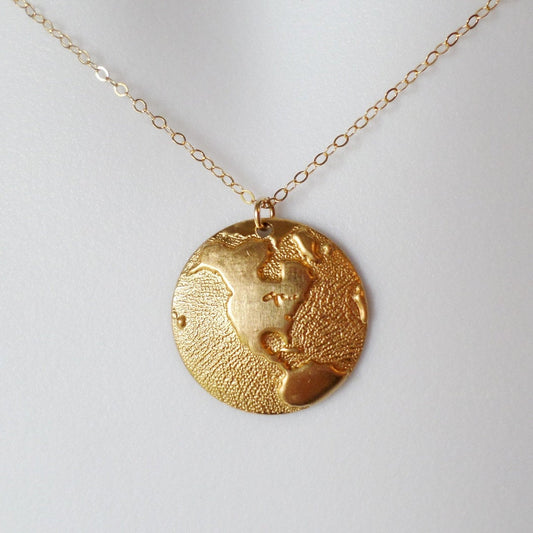 Gold Globe Necklace - Gold Round 1/2 Globe Charm Necklace - United States Gold Necklace - Gold Necklace - Christmas Gifts