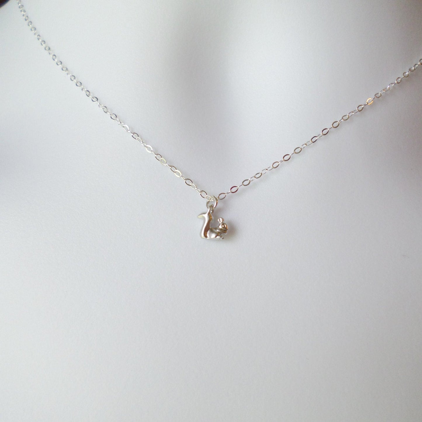 Silver Squirrel Necklace - Super Tiny Silver Squirrel Necklace, Sterling Silver Necklace, grey, white, silver, Christmas Gift