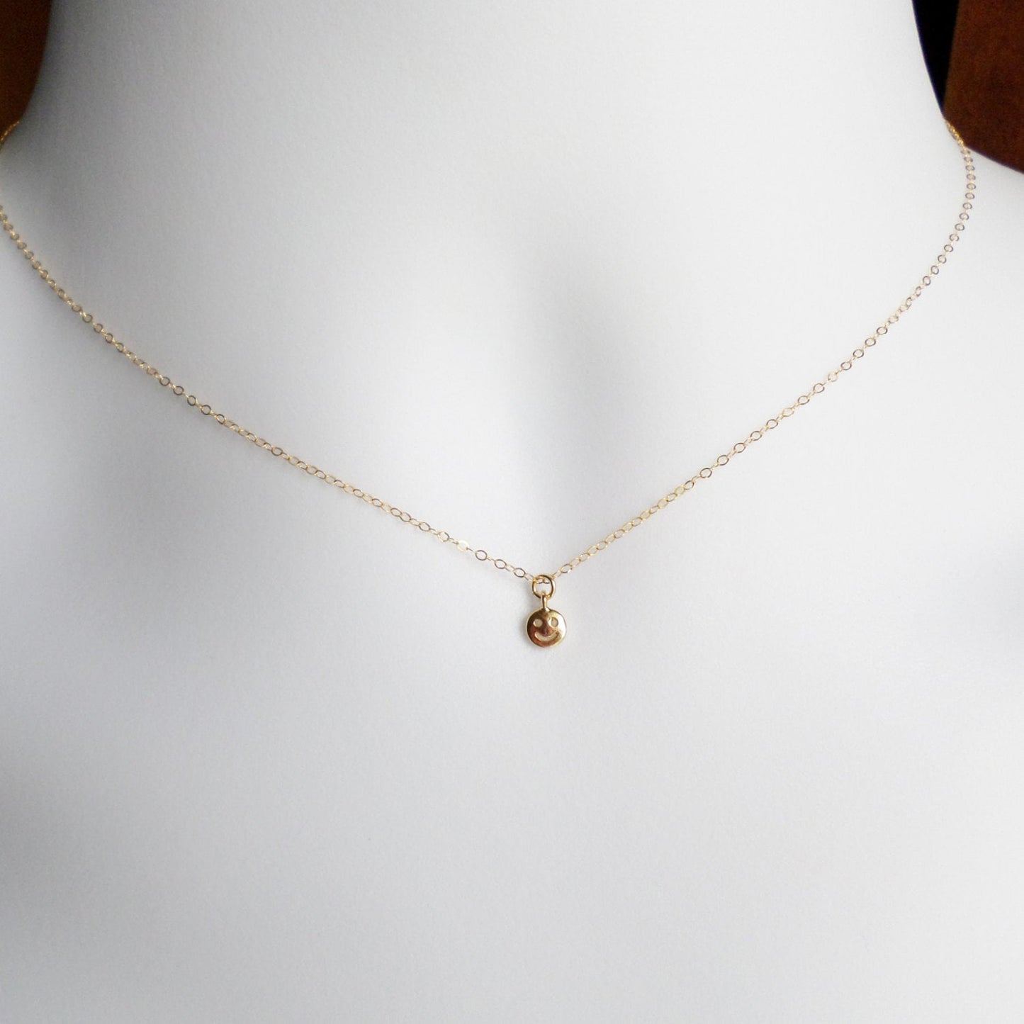 Gold Smiley Face Necklace - Teenie Tiny Gold Smiley Face Necklace, Gold Filled Necklace, bridesmaid gifts, gold, yellow, Christmas Gift