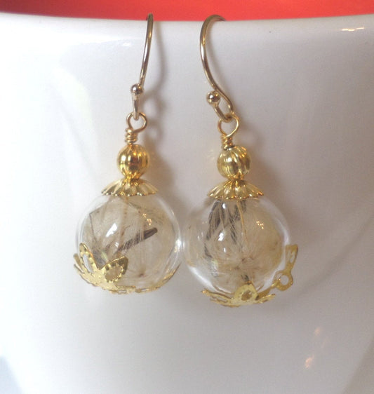 Wish Earrings - Gold Dandelion Earrings - Dandelion Seed Earrings - Gold Filled Earrings, Bridal Gifts, Christmas Gifts