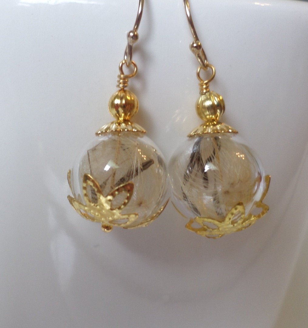 Wish Earrings - Gold Dandelion Earrings - Dandelion Seed Earrings - Gold Filled Earrings, Bridal Gifts, Christmas Gifts