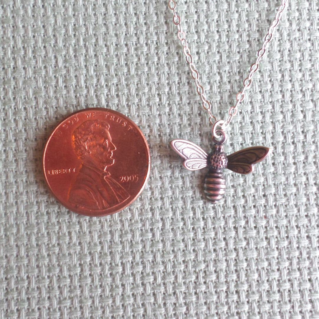 Silver Bee Necklace - Sterling Silver Bumble Bee Necklace - Animal Jewelry - Honey Bee Necklace