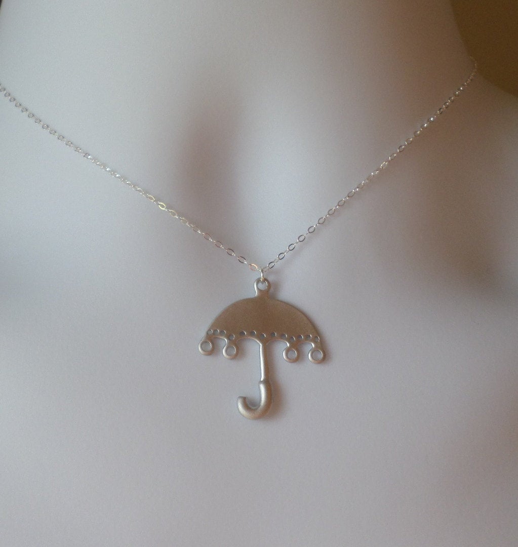 Last One Available - Umbrella Necklace - Sterling Silver Umbrella Necklace - Rainy Day Jewelry - Christmas Gift