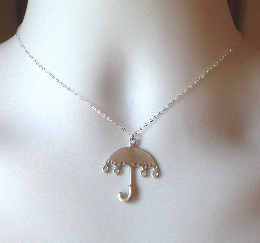 Last One Available - Umbrella Necklace - Sterling Silver Umbrella Necklace - Rainy Day Jewelry - Christmas Gift