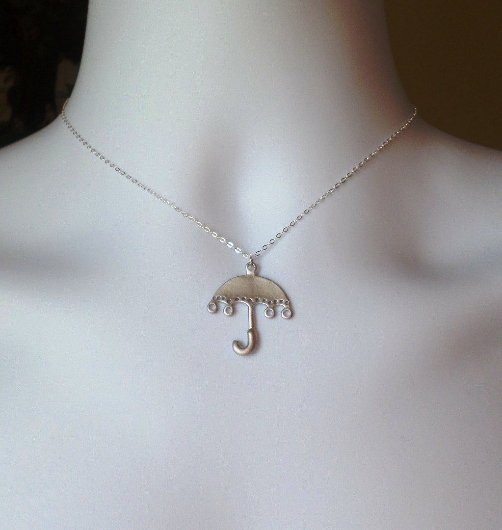 Last One Available - Umbrella Necklace - Sterling Silver Umbrella Necklace - Rainy Day Jewelry - Christmas Gift