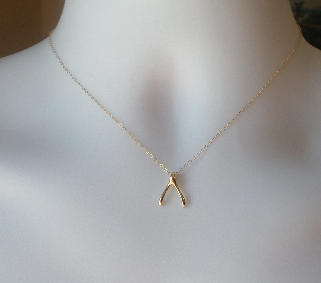 Wishbone Necklace - Gold Wishbone Necklace - Lucky Necklace, Gold Filled Necklace, bridesmaid gifts, yellow, Wedding, Christmas Gift