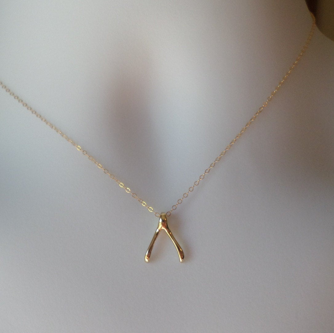 Wishbone Necklace - Gold Wishbone Necklace - Lucky Necklace, Gold Filled Necklace, bridesmaid gifts, yellow, Wedding, Christmas Gift