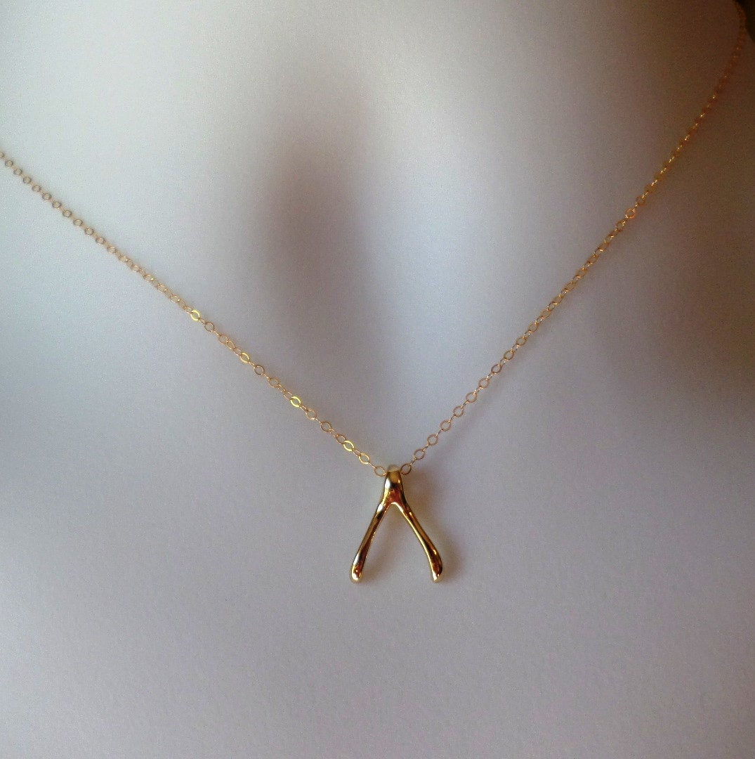 Wishbone Necklace - Gold Wishbone Necklace - Lucky Necklace, Gold Filled Necklace, bridesmaid gifts, yellow, Wedding, Christmas Gift
