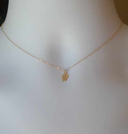 Tiny Gold Leaf Necklace - Gold Leaf Necklace - Leafy Necklace, Gold Filled Necklace, bridesmaid gifts, yellow, Wedding, Christmas Gift