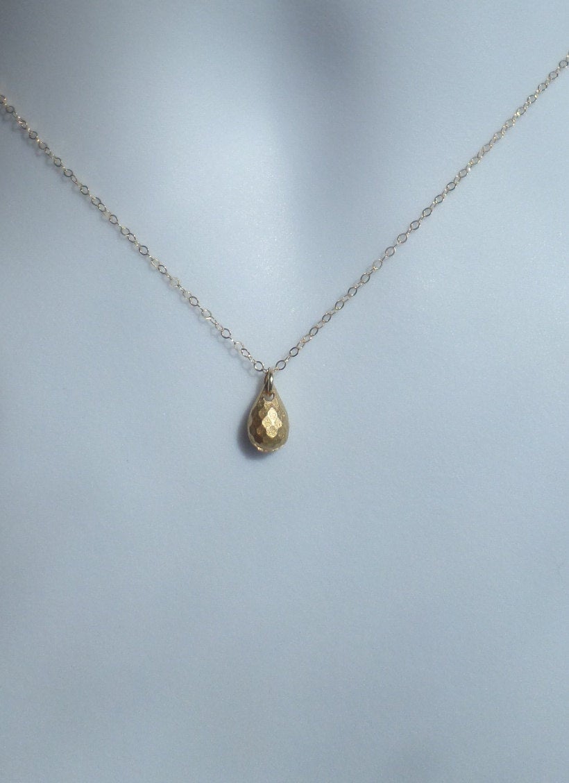 Gold Teardrop Necklace - Tiny Gold Drop Necklace - Teardrop Necklace, Gold Filled Necklace, bridesmaid gifts, yellow, Christmas Gift