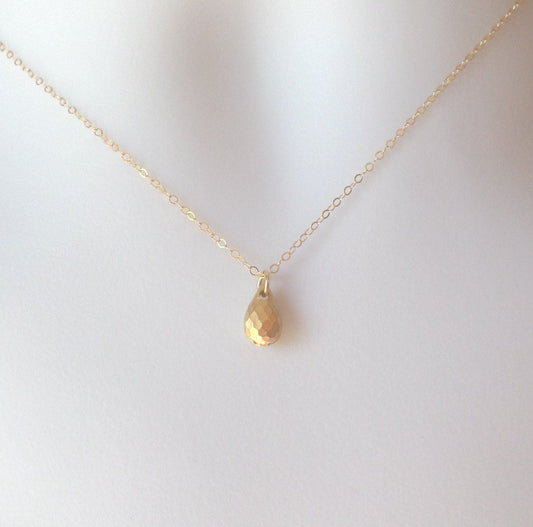 Gold Teardrop Necklace - Tiny Gold Drop Necklace - Teardrop Necklace, Gold Filled Necklace, bridesmaid gifts, yellow, Christmas Gift