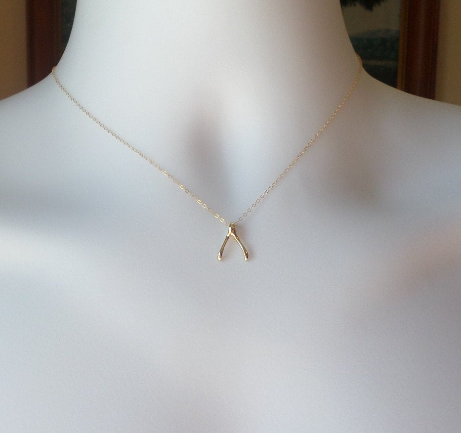 Wishbone Necklace - Gold Wishbone Necklace - Lucky Necklace, Gold Filled Necklace, bridesmaid gifts, yellow, Wedding, Christmas Gift