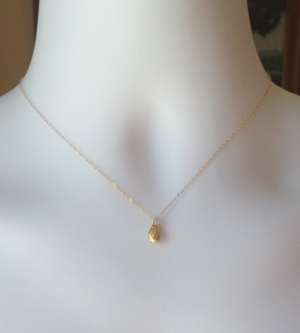 Gold Teardrop Necklace - Tiny Gold Drop Necklace - Teardrop Necklace, Gold Filled Necklace, bridesmaid gifts, yellow, Christmas Gift