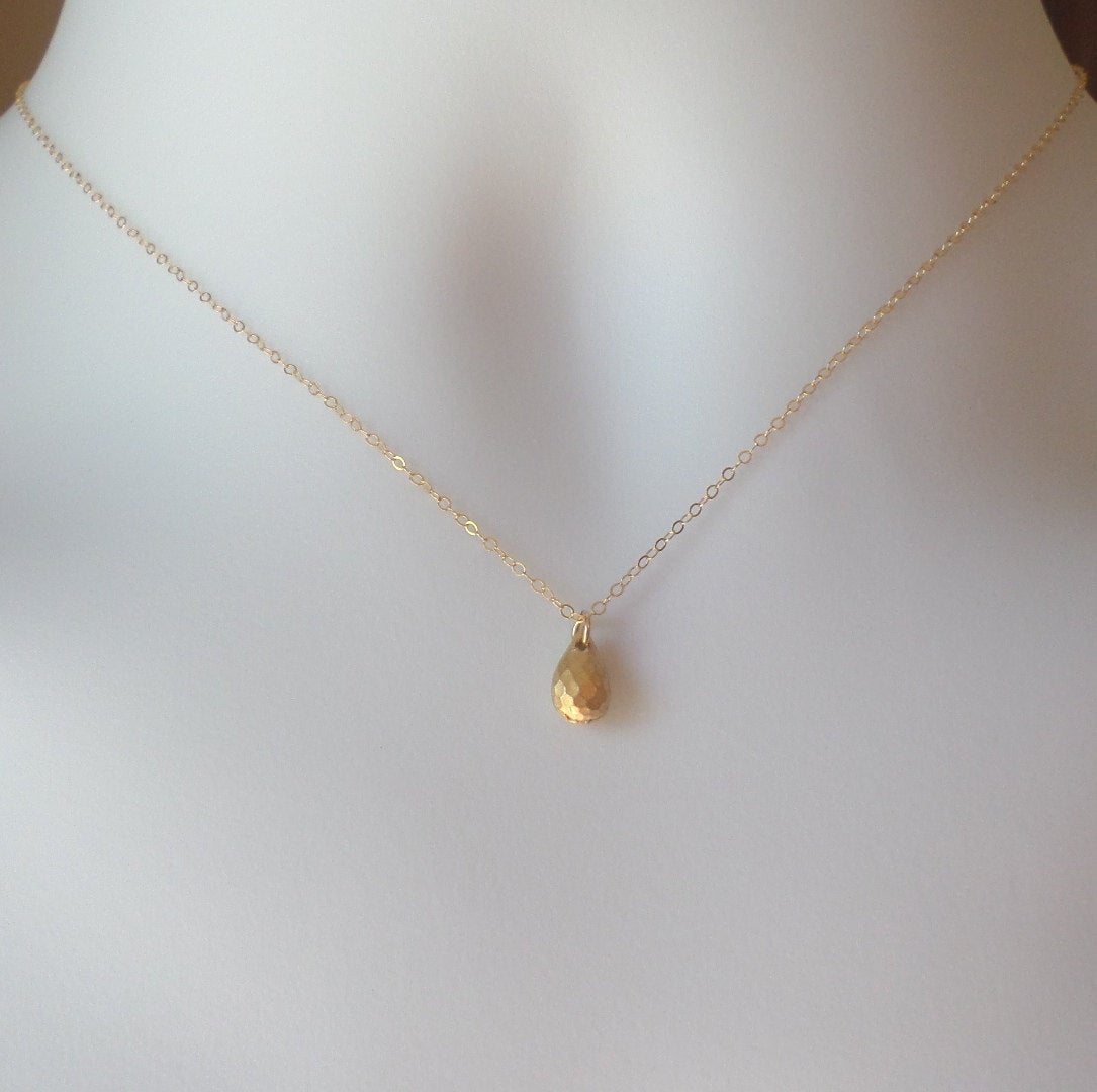 Gold Teardrop Necklace - Tiny Gold Drop Necklace - Teardrop Necklace, Gold Filled Necklace, bridesmaid gifts, yellow, Christmas Gift