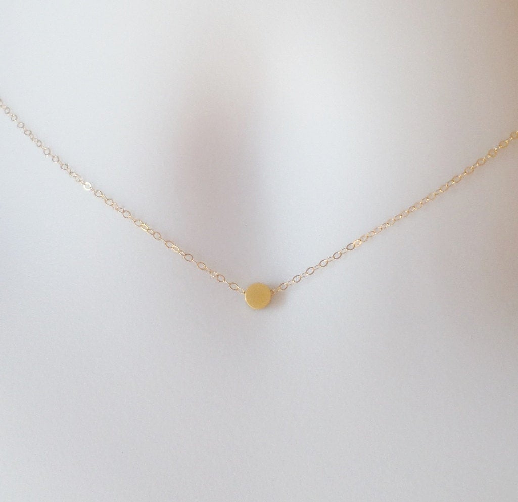 Gold Dot Necklace, Tiny Gold Dot Necklace, Gold Circle Necklace, Gold Filled Necklace, bridesmaid gifts, weddings, bridal, Christmas Gifts