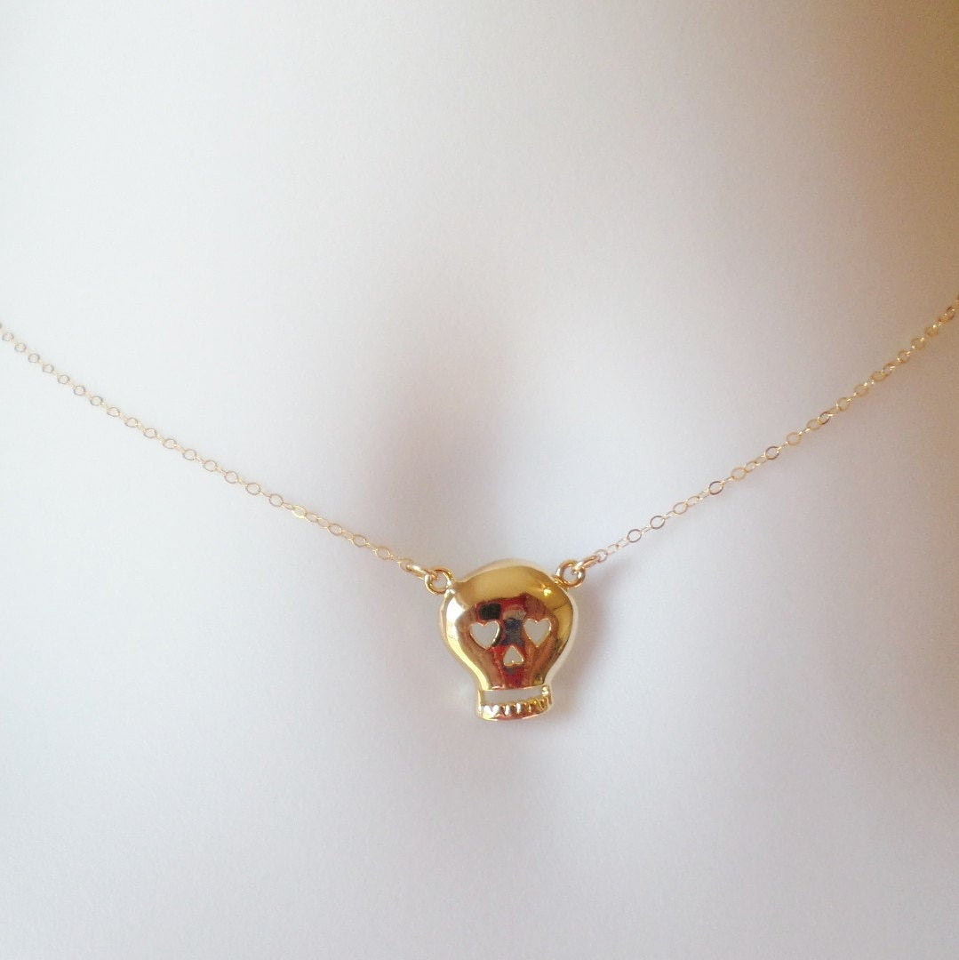 Gold Skull Necklace - Gold Skull with Heart Cutouts Necklace, Christmas Gift, Unique Jewelry, Gold Jewelry