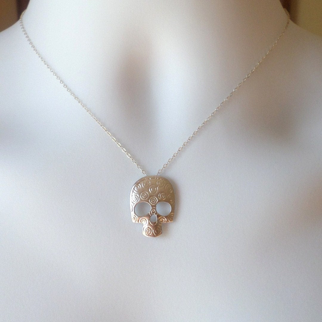 Silver Skull Necklace - Sterling Silver Skull Necklace, Small Skull Necklace - Day of the Dead - Halloween - Halloween Jewelry