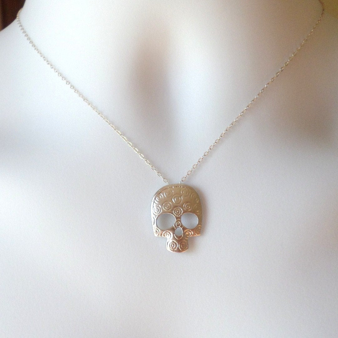 Silver Skull Necklace - Sterling Silver Skull Necklace, Small Skull Necklace - Day of the Dead - Halloween - Halloween Jewelry