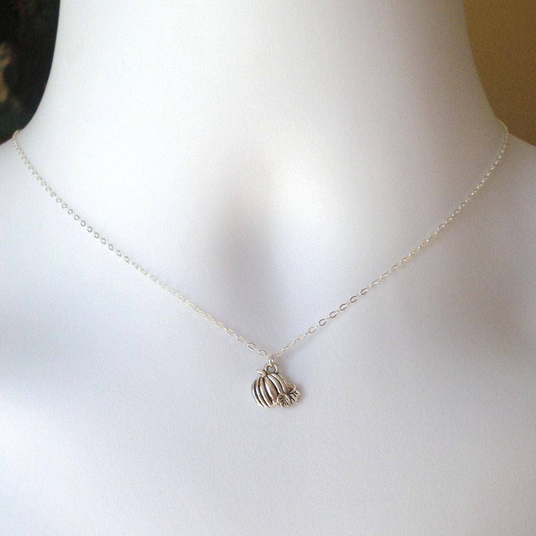 Silver Pumpkin Necklace - Sterling Silver and Silver Plated Brass Pumpkin Necklace - Charm Necklace - Fall Jewelry - Christms Gift