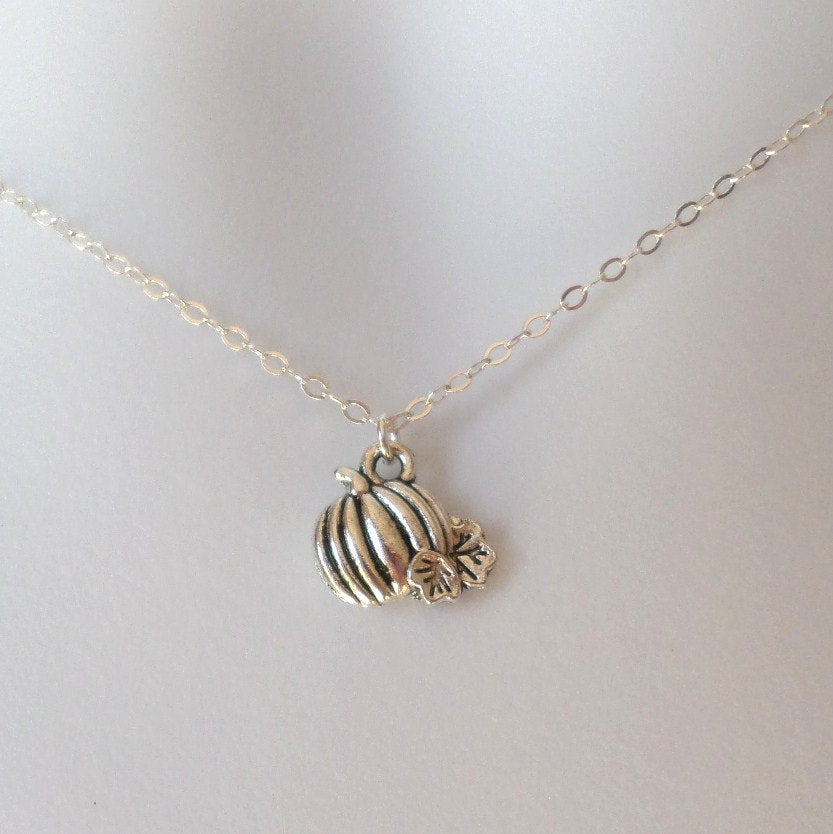 Silver Pumpkin Necklace - Sterling Silver and Silver Plated Brass Pumpkin Necklace - Charm Necklace - Fall Jewelry - Christms Gift