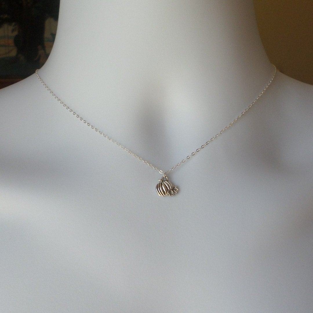 Silver Pumpkin Necklace - Sterling Silver and Silver Plated Brass Pumpkin Necklace - Charm Necklace - Fall Jewelry - Christms Gift