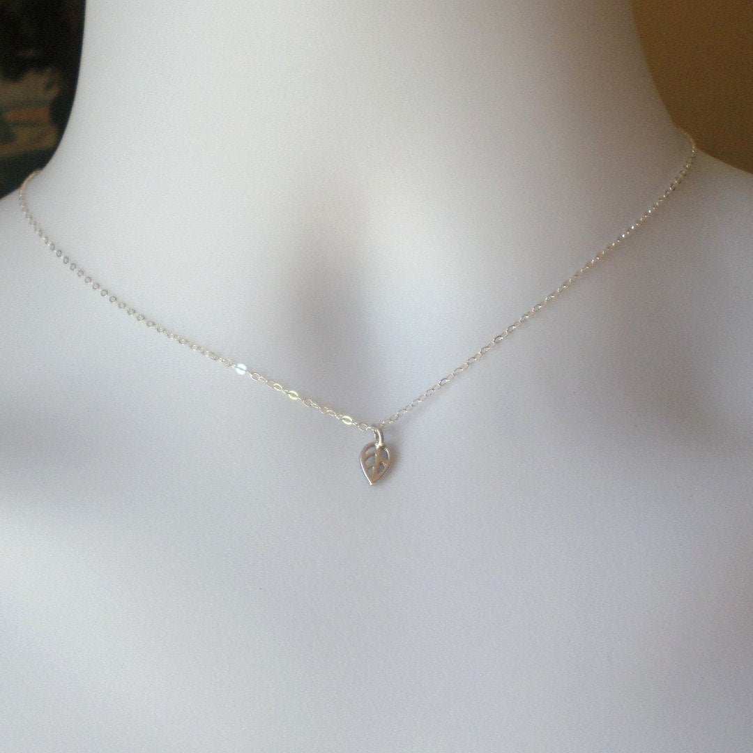 Tiny Leaf Necklace - Sterling Silver Leaf Necklace - Sterling Silver Necklace - Leafy Necklace - Fall Jewelry - Christmas Gift