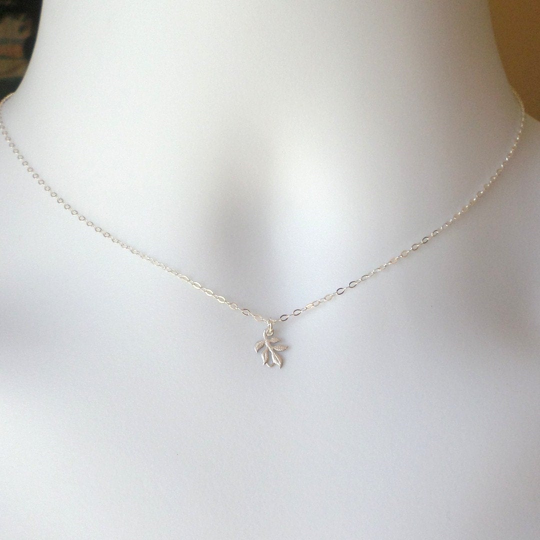 Leaf Necklace - Tiny Silver Leaf Necklace - Sterling Silver Necklace - Leafy Necklace - Fall Jewelry - Tiny Necklace - Christmas Gift