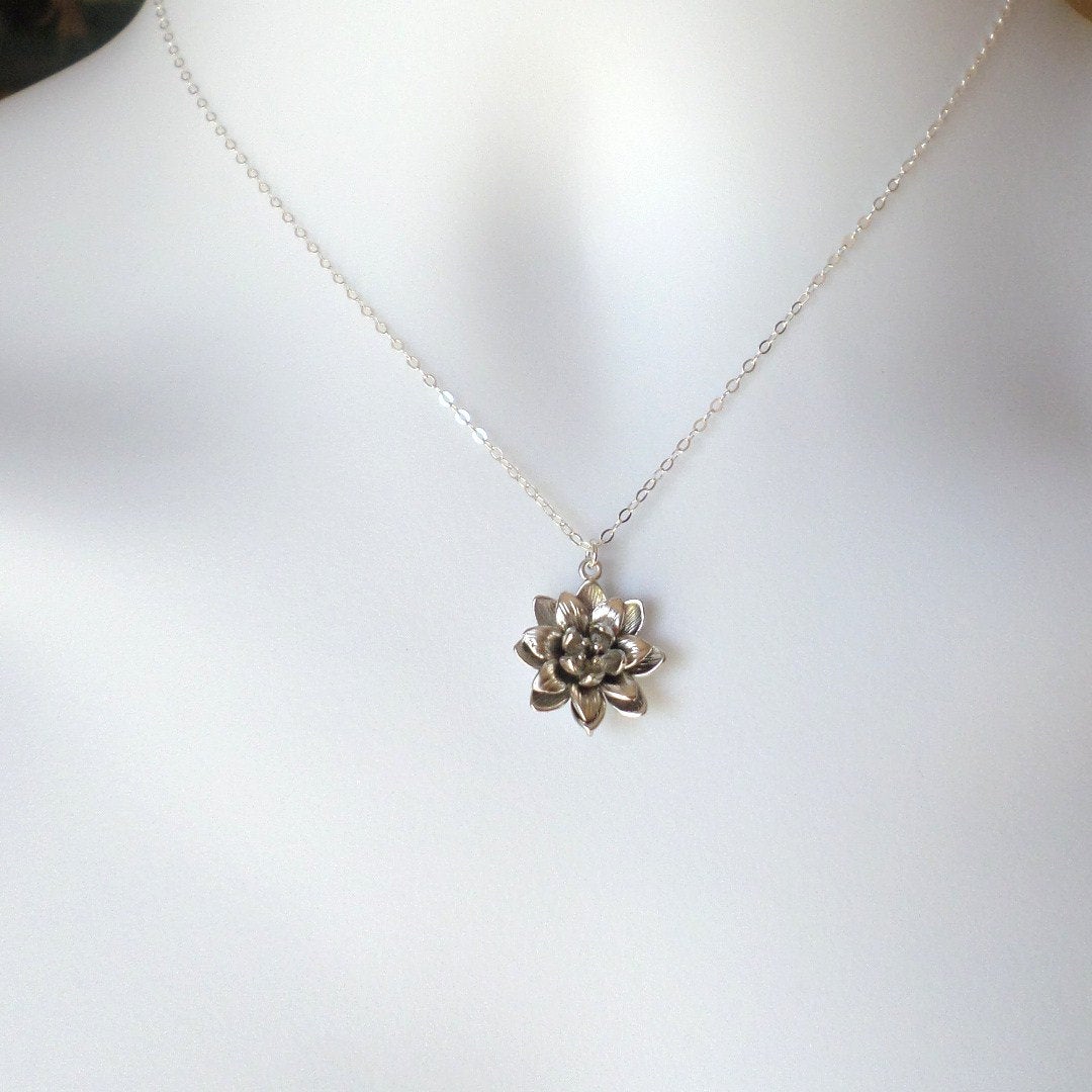 Chrysanthemum Necklace, Dahlia Necklace - Flower Necklace - Sterling Silver Necklace - Christmas Gift - Bridesmaid Gifts - Bridal