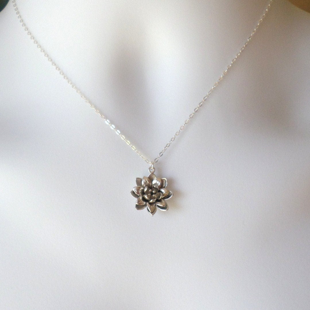 Chrysanthemum Necklace, Dahlia Necklace - Flower Necklace - Sterling Silver Necklace - Christmas Gift - Bridesmaid Gifts - Bridal