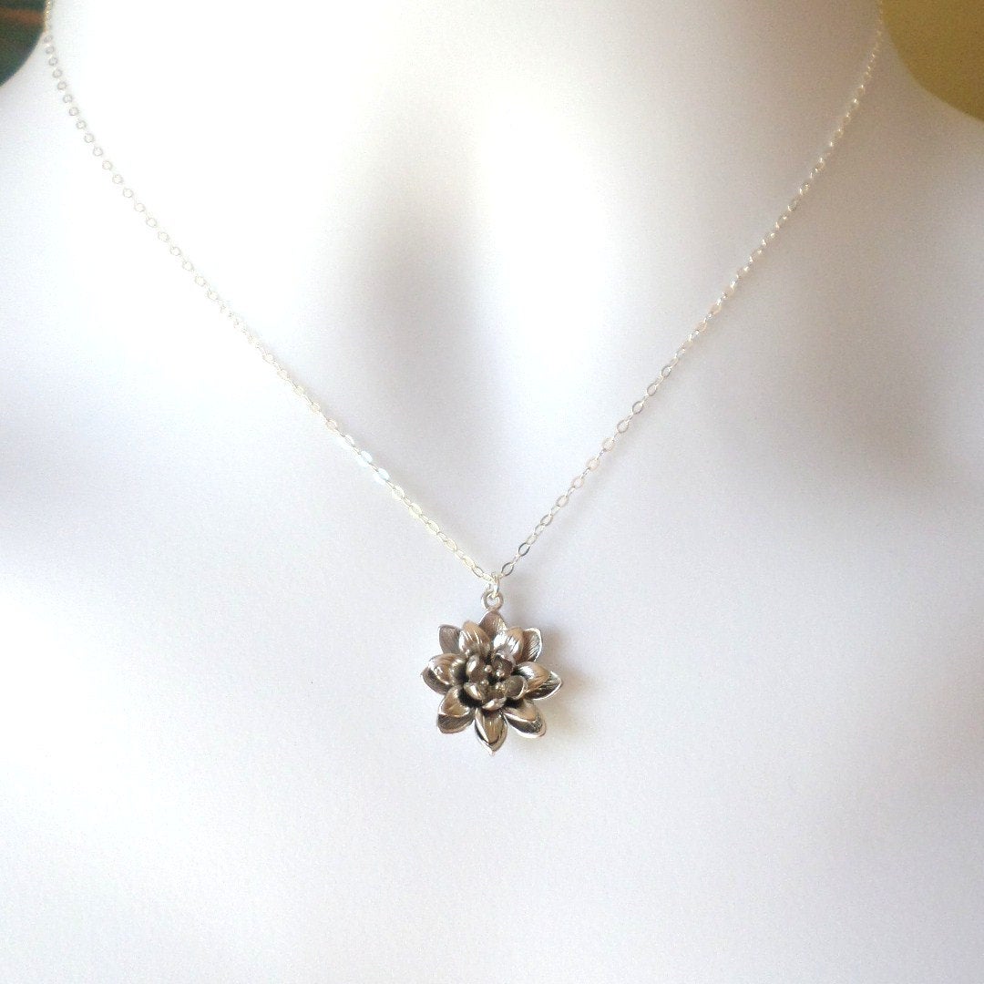 Chrysanthemum Necklace, Dahlia Necklace - Flower Necklace - Sterling Silver Necklace - Christmas Gift - Bridesmaid Gifts - Bridal