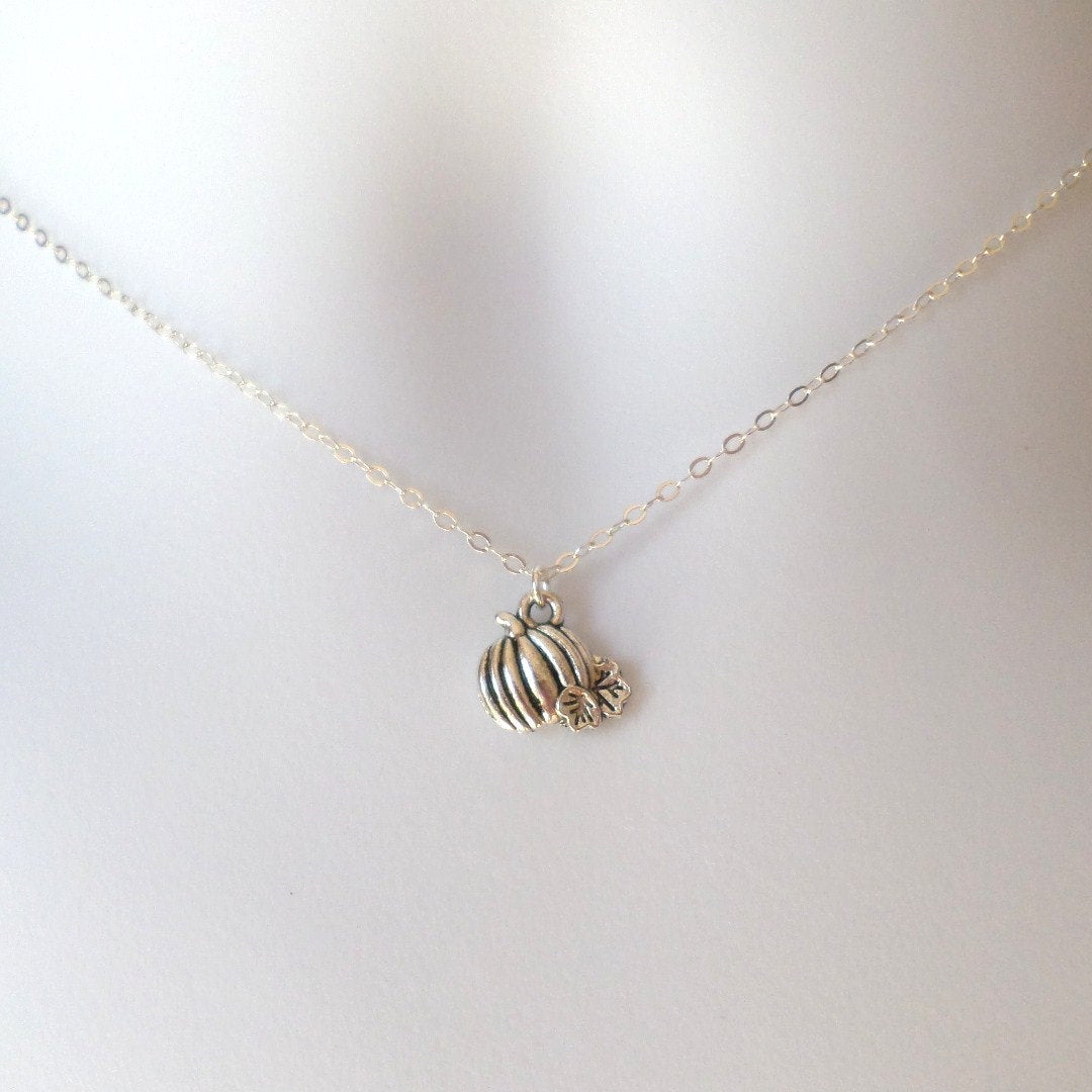 Silver Pumpkin Necklace - Sterling Silver and Silver Plated Brass Pumpkin Necklace - Charm Necklace - Fall Jewelry - Christms Gift