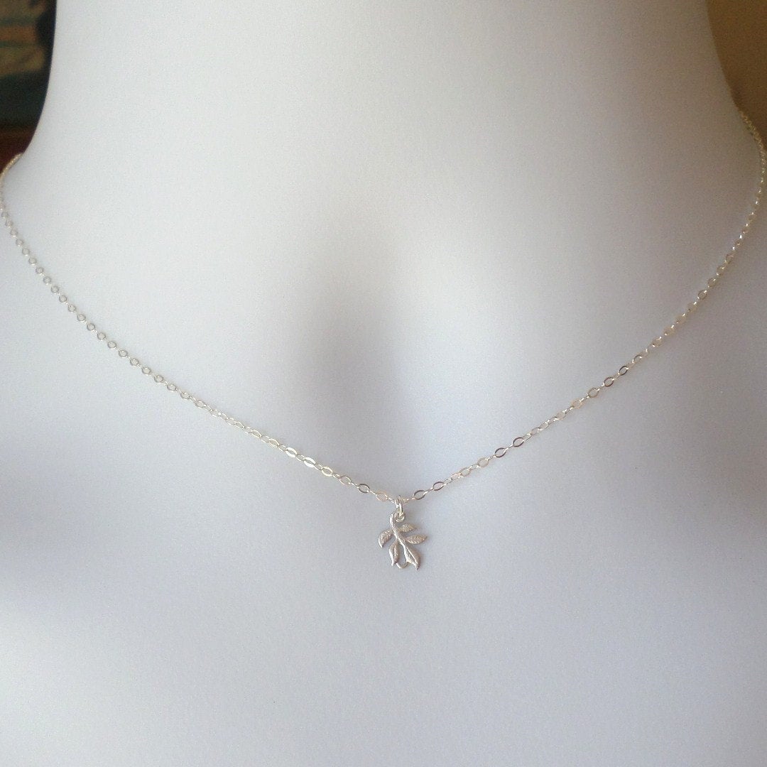 Leaf Necklace - Tiny Silver Leaf Necklace - Sterling Silver Necklace - Leafy Necklace - Fall Jewelry - Tiny Necklace - Christmas Gift