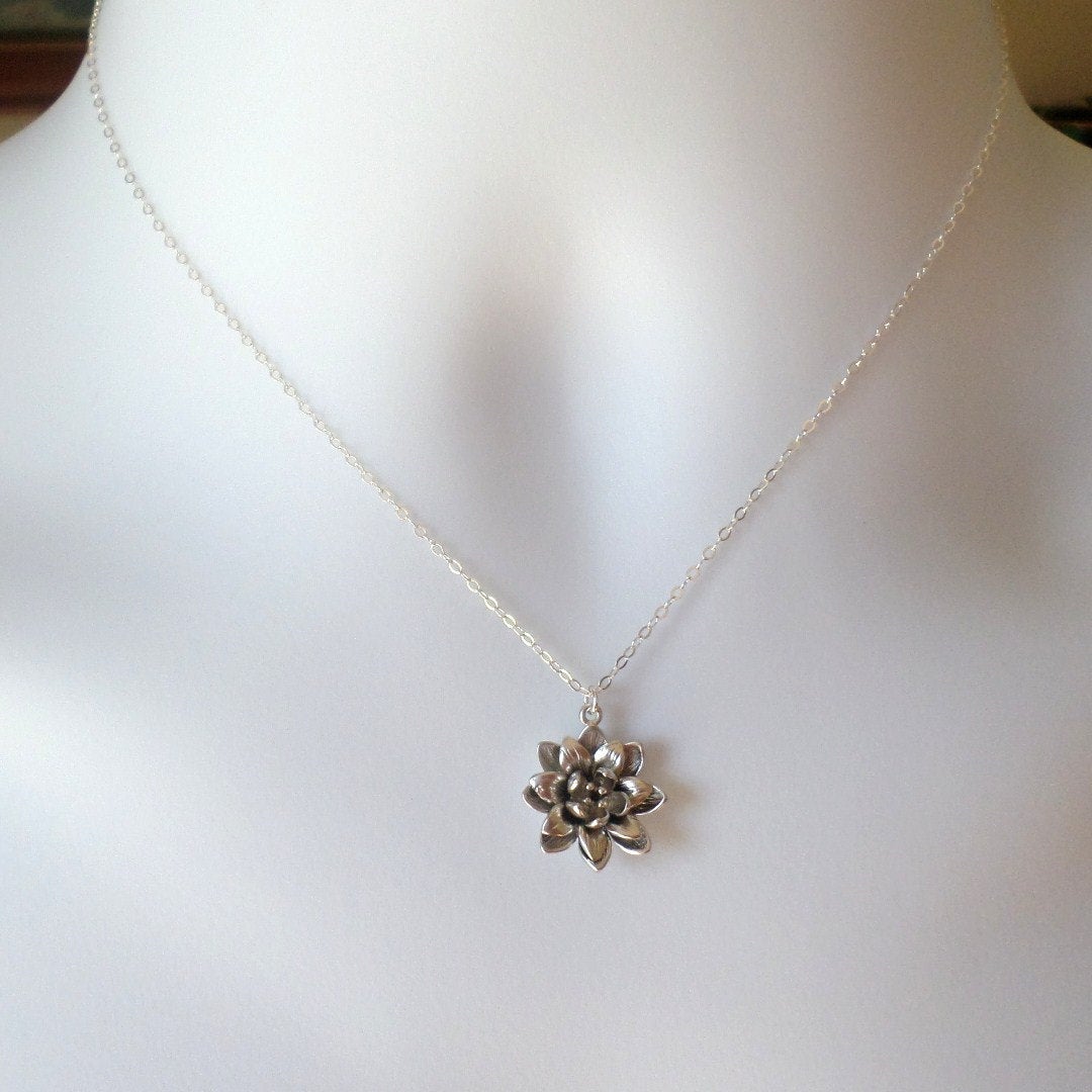 Chrysanthemum Necklace, Dahlia Necklace - Flower Necklace - Sterling Silver Necklace - Christmas Gift - Bridesmaid Gifts - Bridal