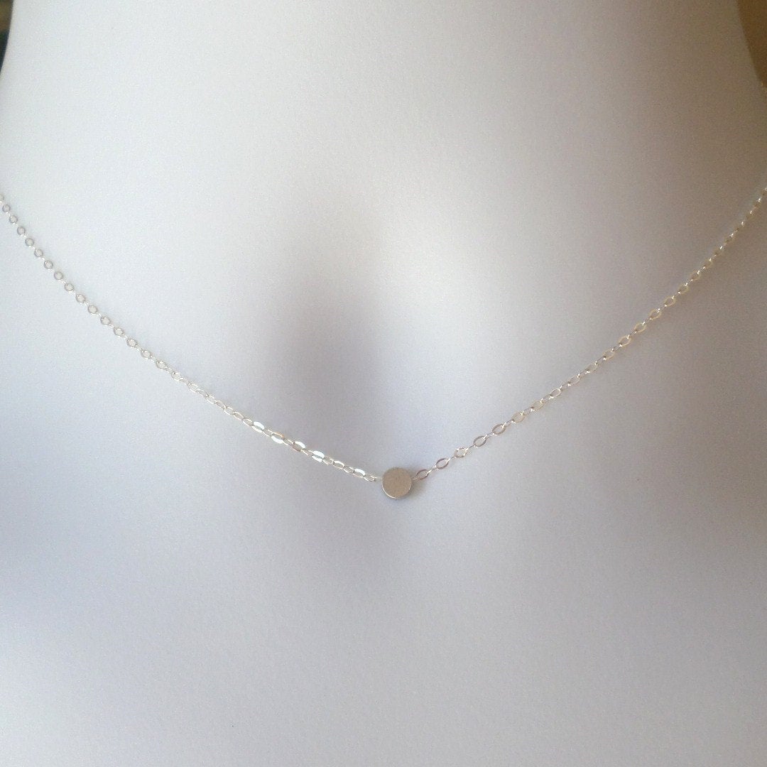 Tiny Silver Dot Necklace - Silver Circle Necklace - Sterling Silver Necklace - Tiny Necklace - Christmas Gift
