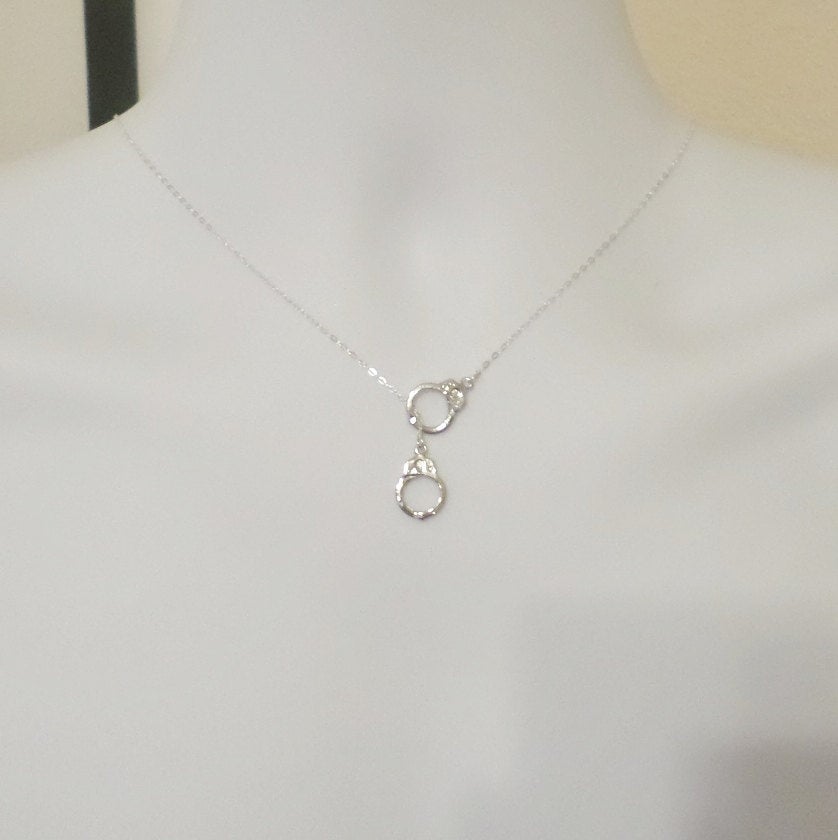 Lariat Handcuff Necklace - Silver Handcuff Necklace - Handcuff Pendant Necklace - Sterling Silver Necklace - Handcuff Steampunk Necklace