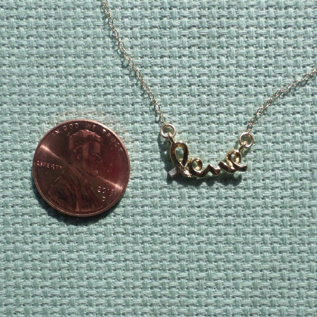 Tiny Gold Cursive Love Necklace - Gold Cursive Love Word Necklace - Bridesmaid Gifts - Christmas Gifts