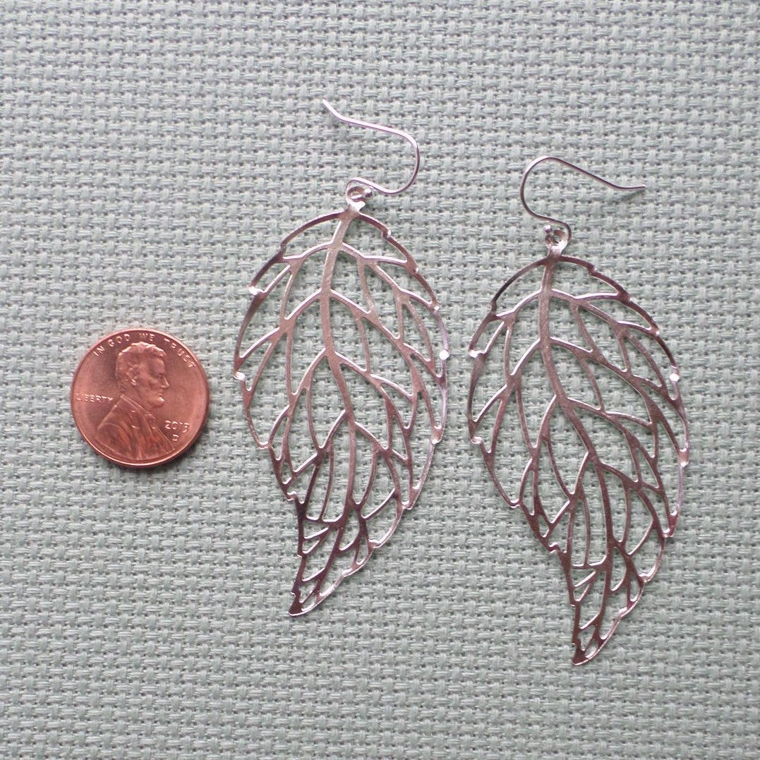 Silver Leaf Earrings - Dangle Leaf Earrings - Sterling Silver Leaf Earrings - Fall Jewelry - Christmas Gifts - Long Earrings