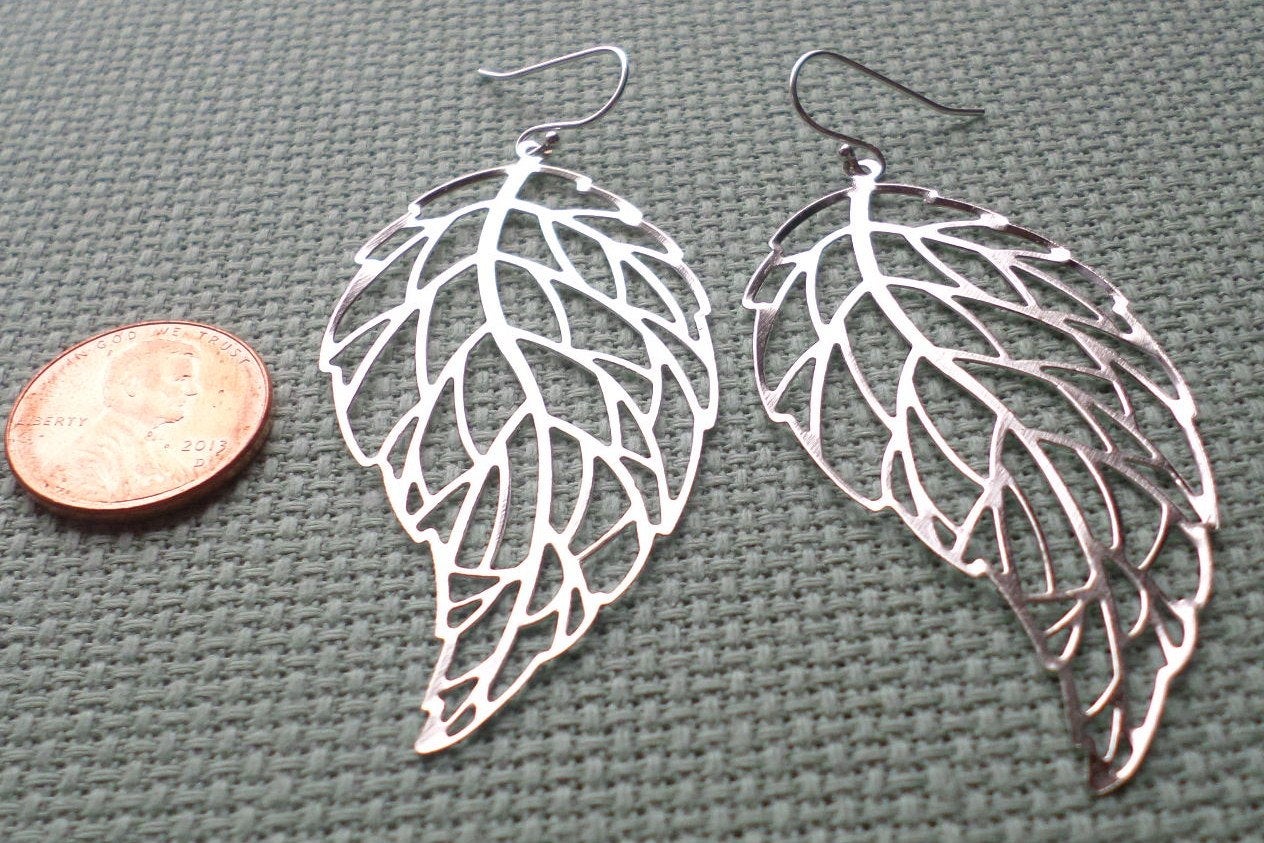 Silver Leaf Earrings - Dangle Leaf Earrings - Sterling Silver Leaf Earrings - Fall Jewelry - Christmas Gifts - Long Earrings