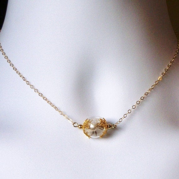Wish Necklace - Gold Wishing Necklace - Dandelion Seed Necklace , Gold Filled Necklace, bridesmaid gifts, Christmas Gif