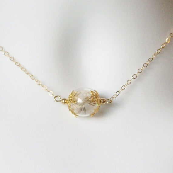 Wish Necklace - Gold Wishing Necklace - Dandelion Seed Necklace , Gold Filled Necklace, bridesmaid gifts, Christmas Gif