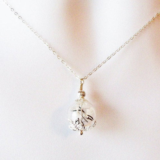 Dandelion Necklace, Wish Necklace, Silver Dandelion Necklace, Dandelion Seed Necklace, Terrarium Necklace, Bridesmaid Gifts, Christmas Gift