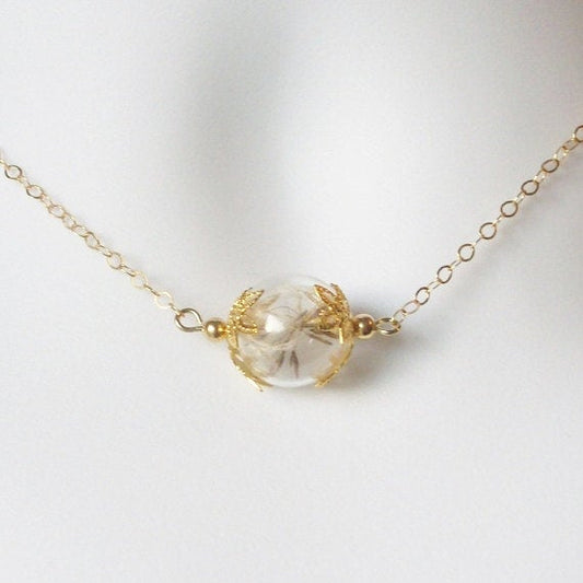 Wish Necklace - Gold Wishing Necklace - Dandelion Seed Necklace , Gold Filled Necklace, bridesmaid gifts, Christmas Gif
