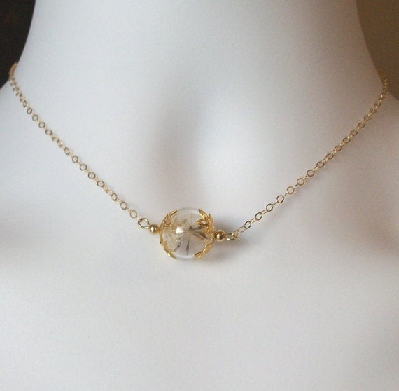 Wish Necklace - Gold Wishing Necklace - Dandelion Seed Necklace , Gold Filled Necklace, bridesmaid gifts, Christmas Gif