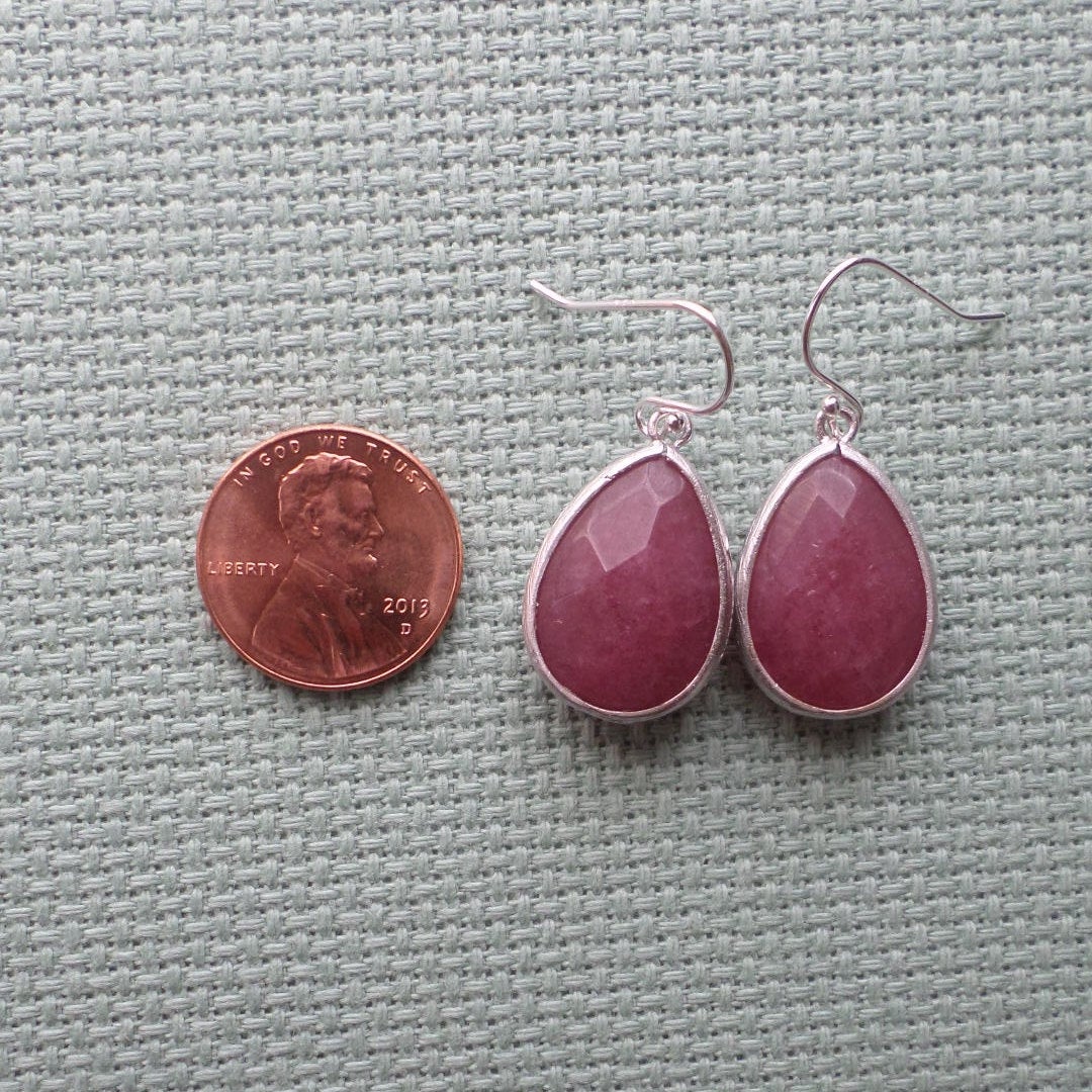 Only One Available - Silver and Burgundy Earrings - Framed Stone Earrings - Sterling Silver and Silver Plated Earrings - Christmas Gift