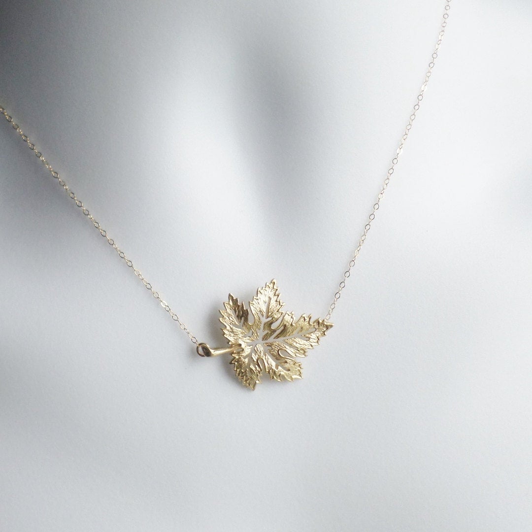 Leaf Necklace, Sideways Maple Leaf Necklace, Maple Leaf Necklace, Gold Maple Leaf Necklace, Gold Filled Necklace, Christmas Gift, Present