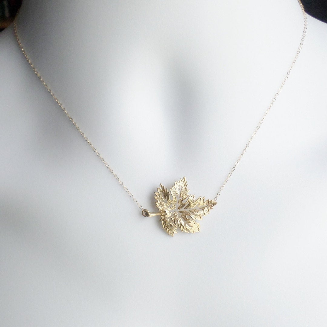 Leaf Necklace, Sideways Maple Leaf Necklace, Maple Leaf Necklace, Gold Maple Leaf Necklace, Gold Filled Necklace, Christmas Gift, Present